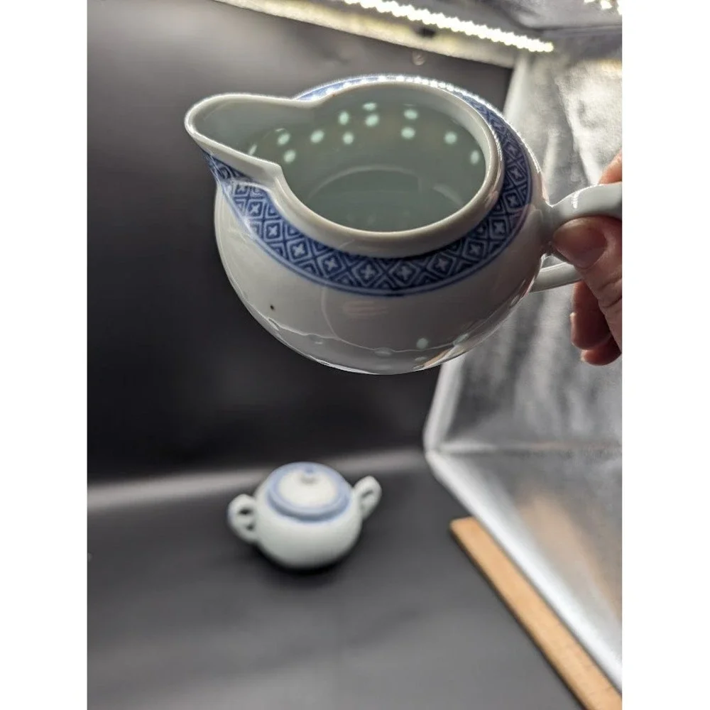 Vintage‎ Jingdezhen Rice Grain Sugar Creamer Set Chrysanthemum Porcelain Tea